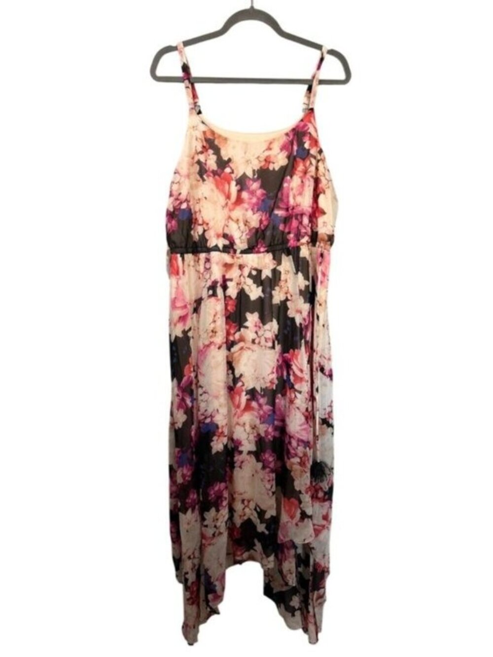 Lane Bryant Floral Maxi Dress Adjustable Straps Asymmetrical Hem Lined Polyester